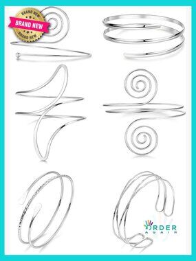6 Pcs Gold Arm Cuff Set Open Upper Arm Bangle Bracelet Minimalist Coil Leaf